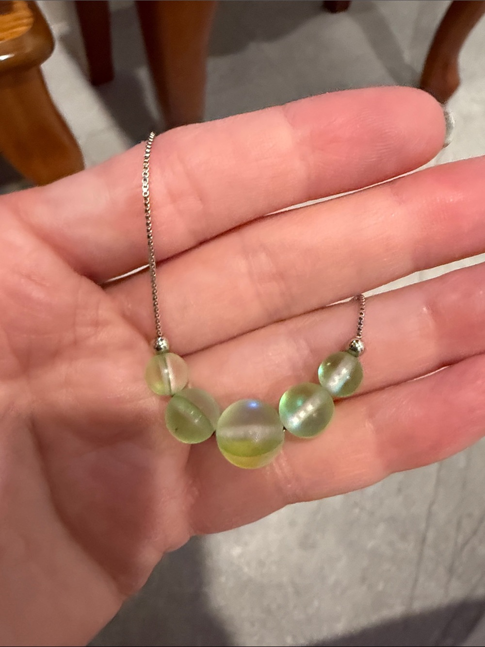 Silver Necklace with Light Green Beads by Unbranded - Picture 2 of 4